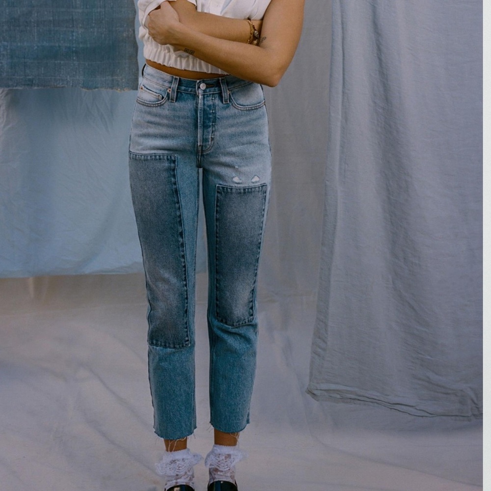 UO BDG High Waisted Slim Straight Jean in Paneled Light Wash
